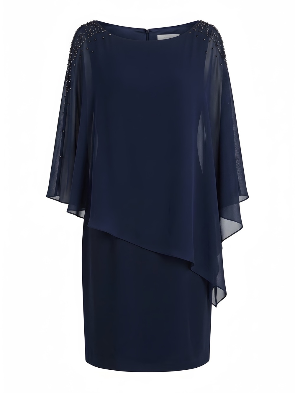Xscape Navy Beaded Capelet Midi Dress